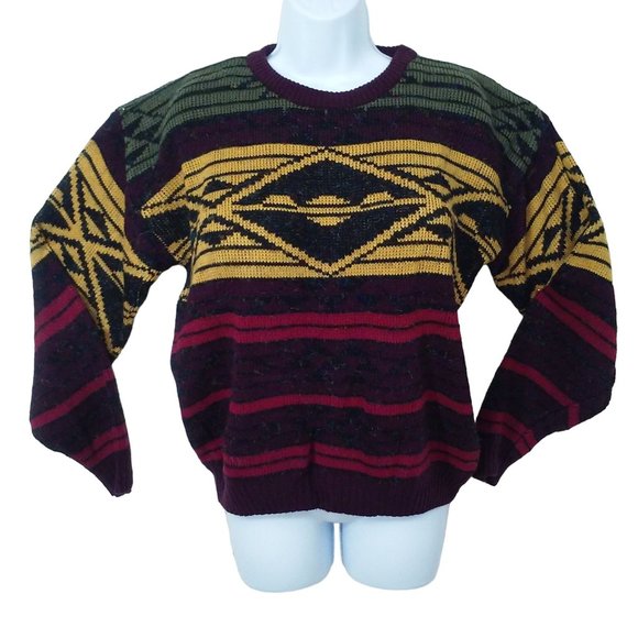 Vintage 80s High Sierra Mervyn's Sweater Knit -XL Bold Graphic Slouchy Acrylic - Picture 1 of 11